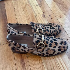 bibi lou Leopard Print Slip-On Loafers with Gold Bit Hardware